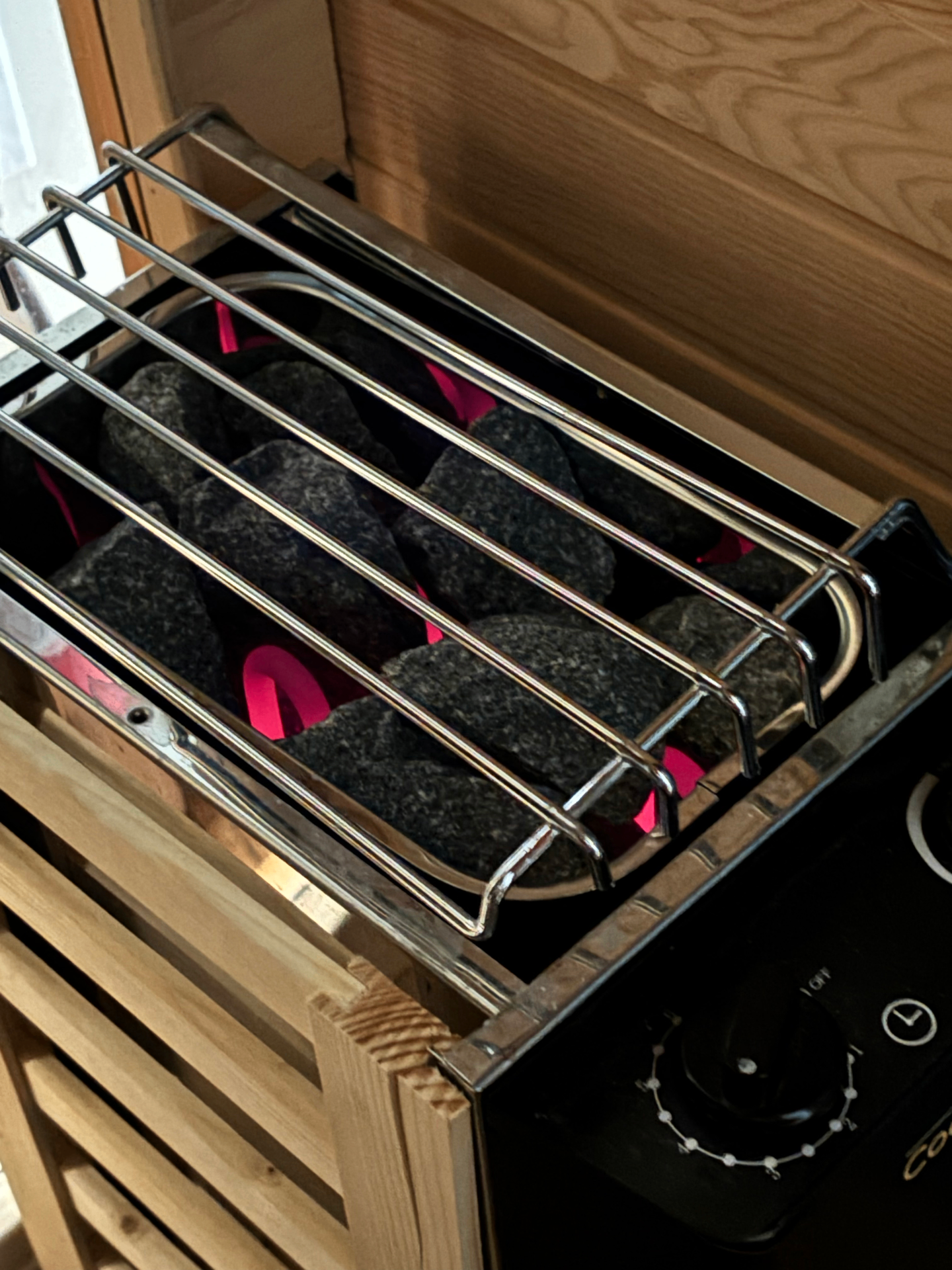 Steam sauna heater with hot rocks in SF home rental