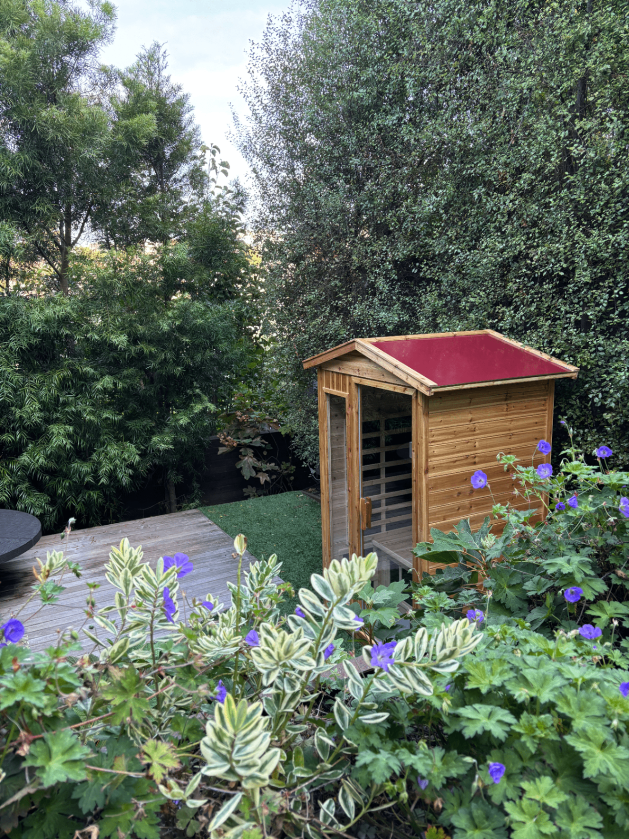 Outdoor infrared sauna installed in Bay Area backyard