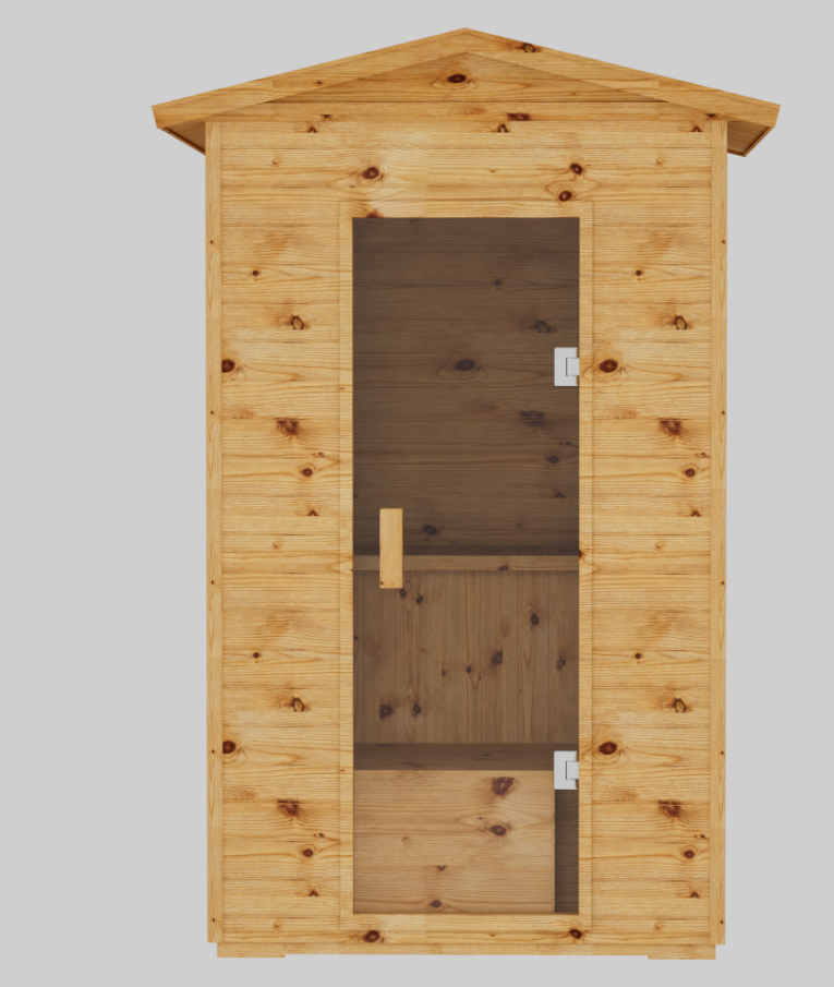 Anywhere Sauna exterior front view with glass door